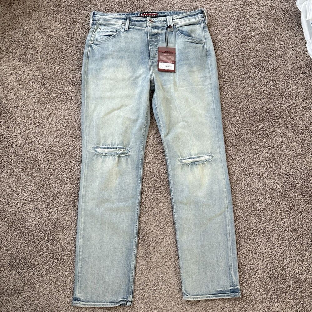 VAYDER Straight Jeans Mens 34 V0036535 0011 Five-Pocket Zip Fly Button Closure